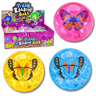 Elastyczna Piłka Do Odbijania Z Kauczuku Konfetti Motyl Świeci Mix 9 cm LEAN Toys