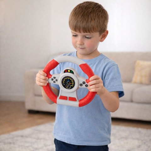 Kierownica Interaktywna Symulator Jazdy Światła Dźwięki Czerwona LEAN Toys