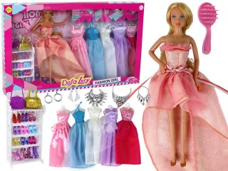 Lalka Dla Dzieci Długie Blond Włosy Szafa Buty Sukienki Akcesoria Różowa LEAN Toys