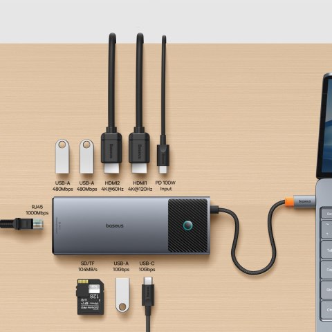 10w1 HUB Adapter USB-C do HDMI / USB-A / USB-C / RJ45 / SD / TF / USB-C PD szary BASEUS