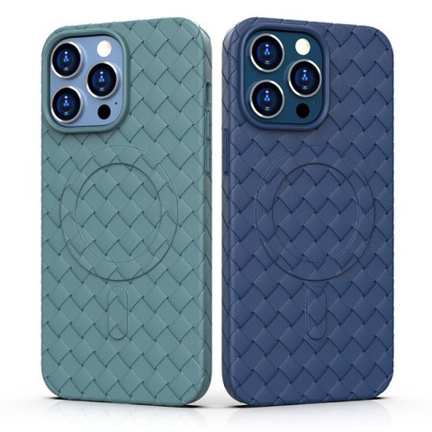 Etui pokrowiec plecionka do iPhone 15 Pro z MagSafe Woven Case granatowy HURTEL