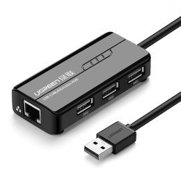 HUB Adapter sieciowy USB-A - RJ45 10/100 Mbps / 3x USB 3.0 czarny UGREEN