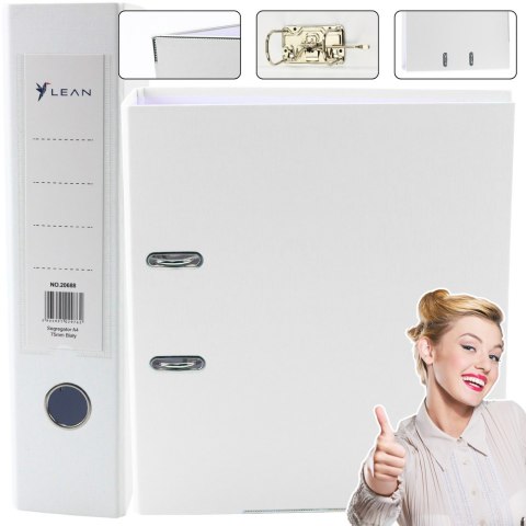 Segregator Na Dokumenty A4/75mm Mechanizm Dźwigniowy Biały LEAN