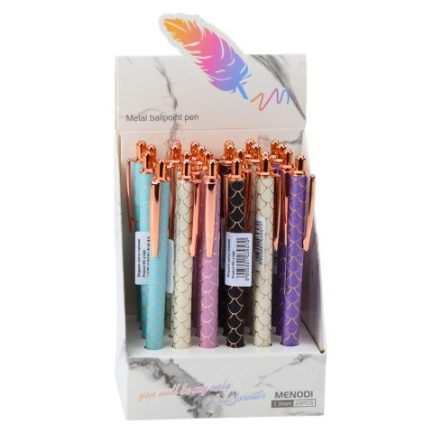 Długopis Metalowy Automatyczny Efekt Łuski Niebieski Tusz 1.0mm LEAN