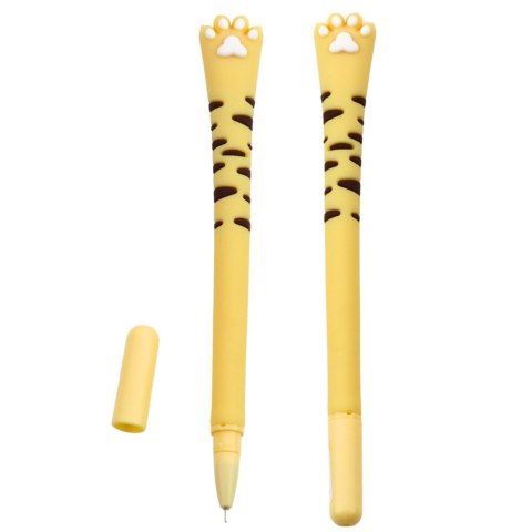 Długopis Żelowy Kocia Łapka Niebieski Tusz Zatyczka Paski Żółty 16,5cm LEAN