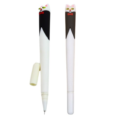 Długopis Żelowy Kot z Muchą Niebieski Tusz Zatyczka Czarno Biały 16,5cm LEAN