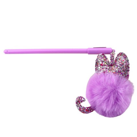 Długopis Żelowy Zatyczka Z Fioletowym Pomponem Niebieski Tusz 17cm 0.5mm LEAN