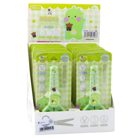 Nożyczki Szkolne Dla Dzieci Z Osłonką Oburęczne Zielone 14cm LEAN