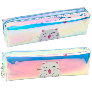 Piórnik Szkolny Dziecięcy Holograficzny Z Kotem Niebieski 21x6cm LEAN