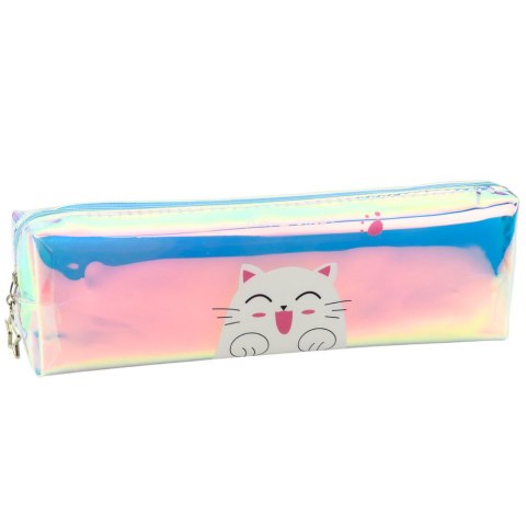 Piórnik Szkolny Dziecięcy Holograficzny Z Kotem Niebieski 21x6cm LEAN