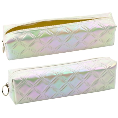 Piórnik Szkolny Organizer Tłoczony Wzór Biały Perłowy 21x6cm LEAN