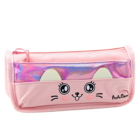 Piórnik Szkolny Z Kotem Dwie Kieszenie Różowy 21,5cm LEAN