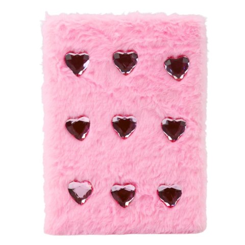 Pluszowy Zeszyt Notatnik W Linie Kryształowe Serca Różowy A5 80 Kartek LEAN