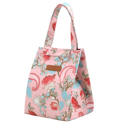 Torba Termiczna Izolacyjna Śniadaniowa Lunch Bag Różowa Kwiaty 25cm LEAN