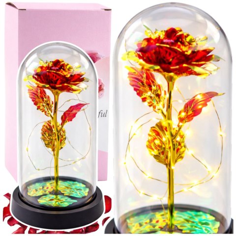 Wieczna Róża W Kopule Kryształowa Oświetlenie LED Czerwona 21x11cm LEAN