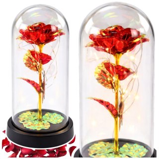 Wieczna Róża W Szle Kryształowa Oświetlenie LED Motylek Czerwona 21x11cm LEAN