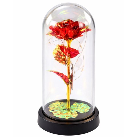 Wieczna Róża W Szle Kryształowa Oświetlenie LED Motylek Czerwona 21x11cm LEAN