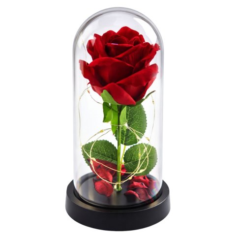 Wieczna Róża w Kopule z Oświetleniem LED Czerwona 21x11cm LEAN