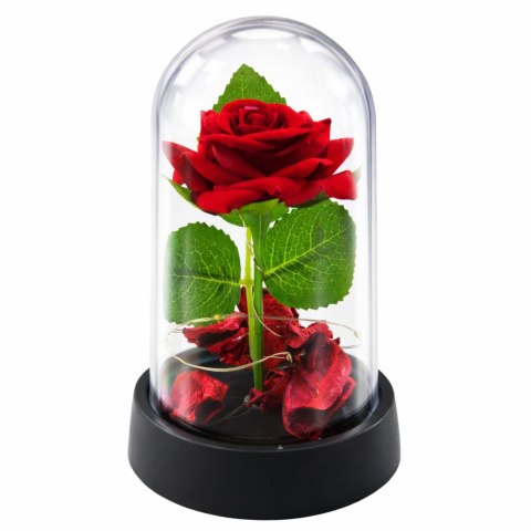 Wieczna Róża w Kopule z Oświetleniem LED Czerwona z Płatkami Róż 14x8cm LEAN
