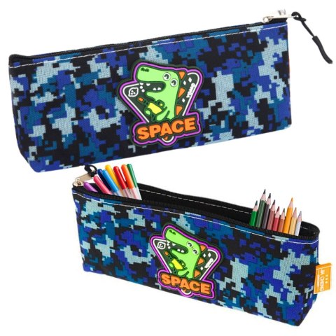 Piórnik Przybornik Kosmiczny Dinozaur Piksele Niebieski 20x8cm LEAN