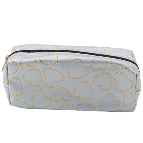 Piórnik Szkolny Biurowy Jednokomorowy Złote Serca Srebrny 20x8 cm LEAN