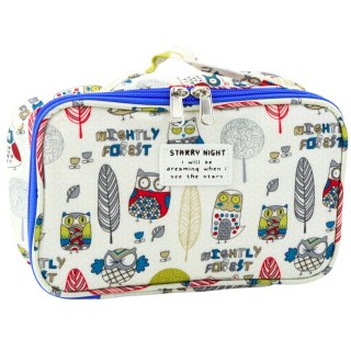 Piórnik Szkolny Organizer Kosmetyczka Kieszonka Sowy Biały 22,5cm LEAN