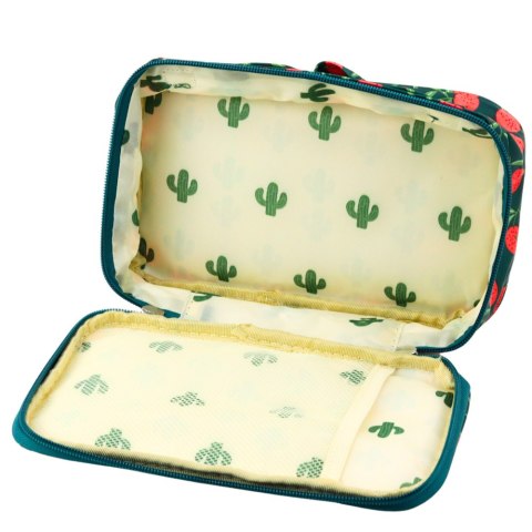 Piórnik Szkolny Organizer Kosmetyczka Kieszonka Wiśnie Zielony 22,5cm LEAN