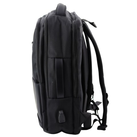 Plecak Miejski Biznesowy USB Pas Piersiowy Czarny 26L 45cm LEAN
