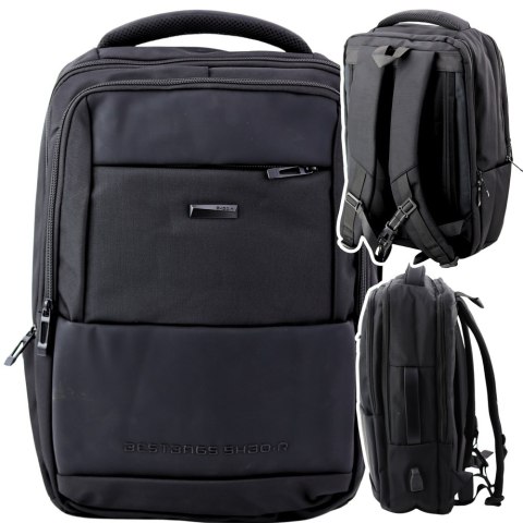 Plecak Miejski Biznesowy USB Pas Piersiowy Czarny 26L 45cm LEAN