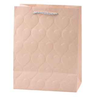 Torba Prezentowa Elegancka Tłoczone Serca Pastelowa 23 x 18 x 10,5 cm LEAN