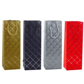 Torba Prezentowa Na Wino Butelkę Papierowa Srebrne Elementy 35 x 12 x 9 cm LEAN