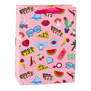 Torba Prezentowa Naklejki Kolorowe Znaczki 23 x 18 x 10,5 cm LEAN