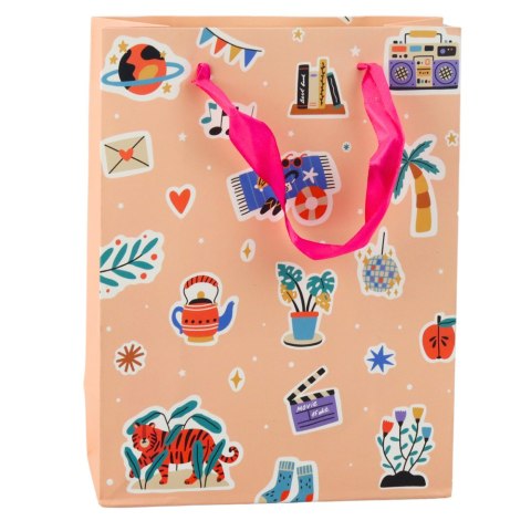 Torba Prezentowa Naklejki Kolorowe Znaczki 23 x 18 x 10,5 cm LEAN
