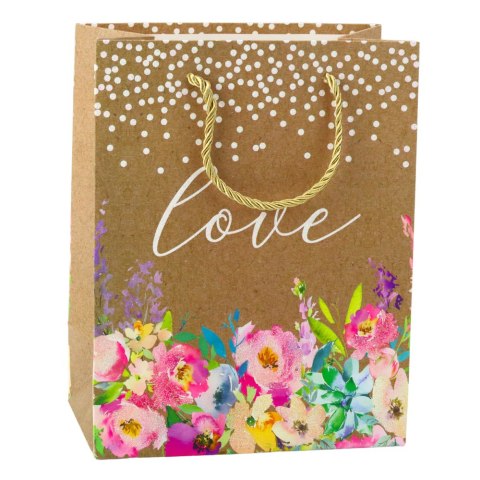 Torba Prezentowa Napis Love Kwiaty 23 x 18 x 10,5 cm LEAN
