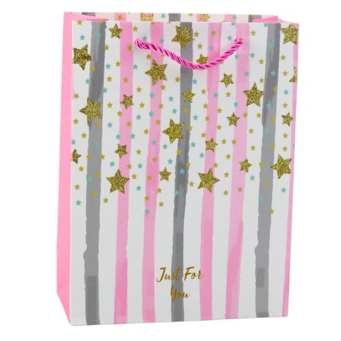 Torba Prezentowa Papierowa Niebieska Różowa Brokat 23 x 18 x 10,5 cm LEAN