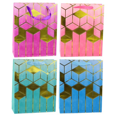 Torba Prezentowa Papierowa Wzory Geometryczne Złote 32 x 26 x 12 cm LEAN