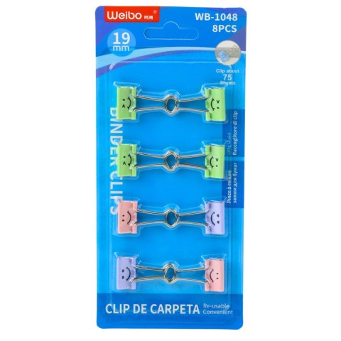 Zestaw Klipsów Spinaczy Biurowych Do Papieru Kolorowe Buźki 8szt 19mm LEAN