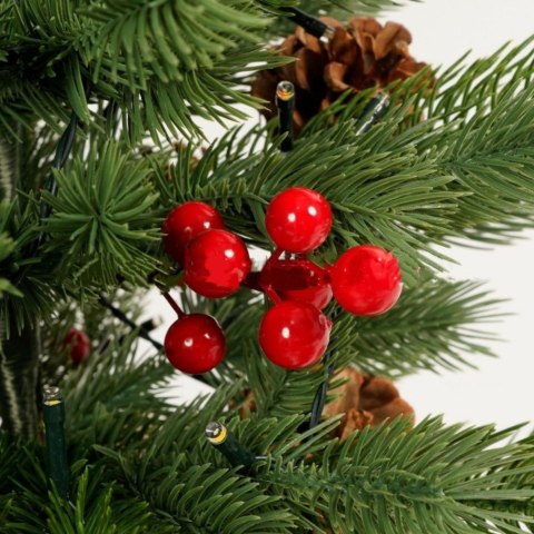 Choinka Ozdobna Dekoracyjna Sztuczna Czerwona Jarzębina Lampki LED 60 x 20 cm LEAN