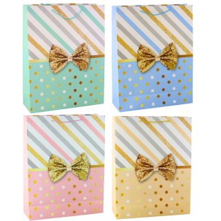 Duża Torba Prezentowa Z Kokardą Złote Zdobienia 55 x 43 x 15cm LEAN