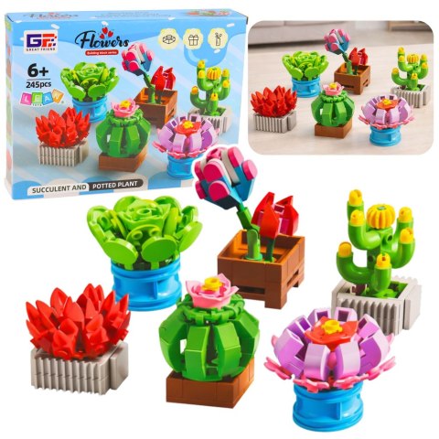 Klocki Konstrukcyjne Kwiaty Roślinki w Doniczkach 6 Sztuk 245 el. LEAN Toys