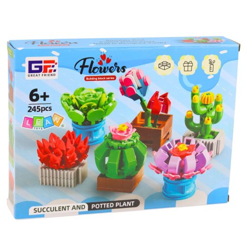 Klocki Konstrukcyjne Kwiaty Roślinki w Doniczkach 6 Sztuk 245 el. LEAN Toys