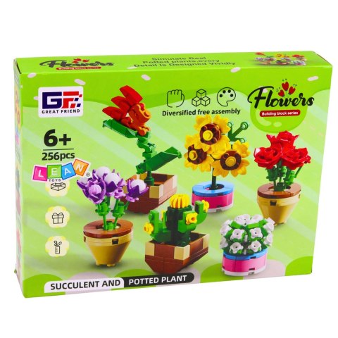 Klocki Konstrukcyjne Kwiaty Roślinki w Doniczkach 6 Sztuk 256 el. LEAN Toys