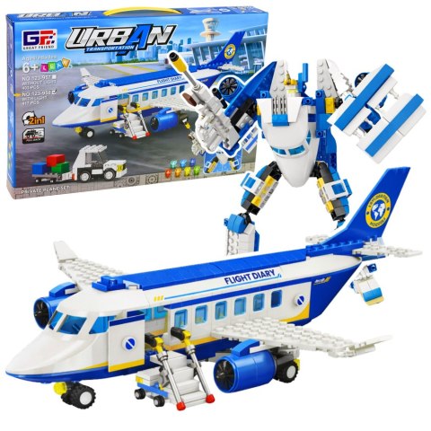 Klocki Konstrukcyjne Samolot Pasażerski Robot 2w1 Światła 417 el. LEAN Toys
