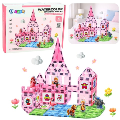 Klocki Magnetyczne Z Figurkami Farby Karty Do Malowania Różowe 80 el. LEAN Toys