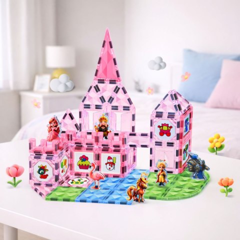 Klocki Magnetyczne Z Figurkami Farby Karty Do Malowania Różowe 80 el. LEAN Toys