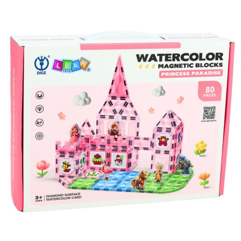 Klocki Magnetyczne Z Figurkami Farby Karty Do Malowania Różowe 80 el. LEAN Toys