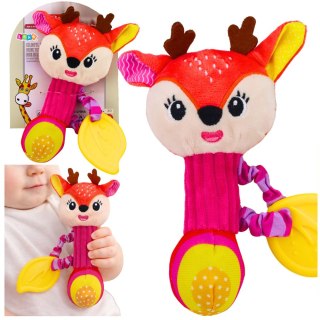 Pluszowa Grzechotka Jelonek Z Gryzakiem i Piszczałką Dla Niemowląt LEAN TOYS