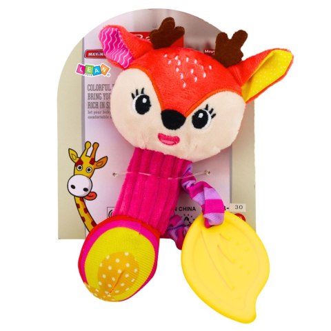 Pluszowa Grzechotka Jelonek Z Gryzakiem i Piszczałką Dla Niemowląt LEAN TOYS