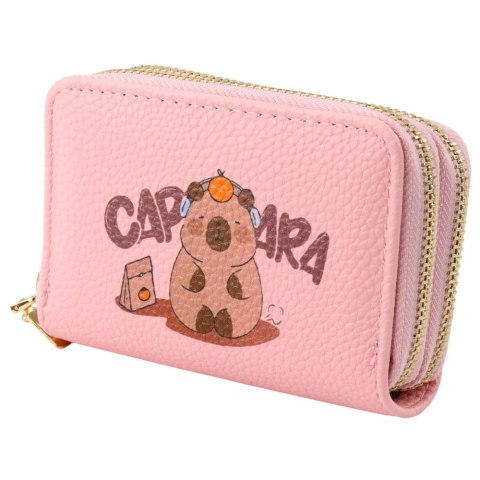 Portfel Dwukomorowy Przegrody na Karty Kapibara Różowy 12,5 x 8,5cm LEAN