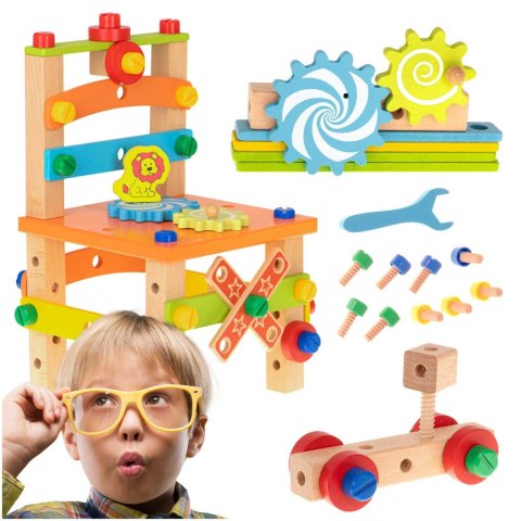 Warsztat krzesło edukacyjne klocki drewniane zestaw konstrukcyjny 49el. Kik Sp. z o. o. Sp. k.